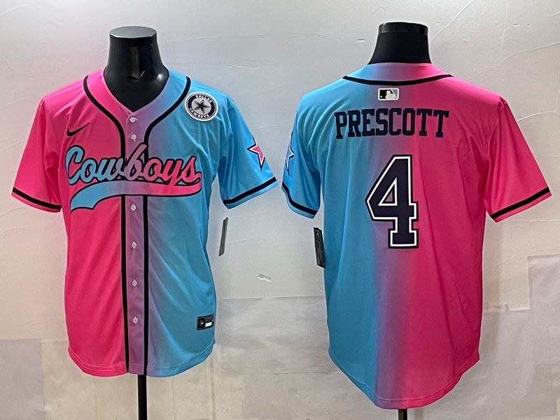 Men 2025 Dallas Cowboys 4 Prescott Blue pink Nike Limited NFL Jersey style 007